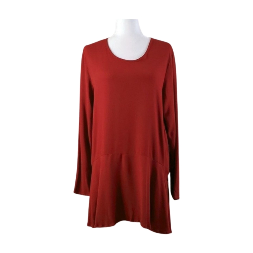 FLAX Red Flowy Boho Tunic Top with Pockets